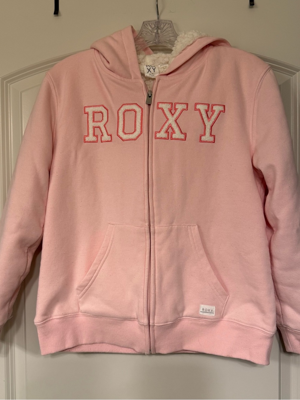 Roxy Girl’s Light Pink Zip-Up Hoodie with Sherpa Lining